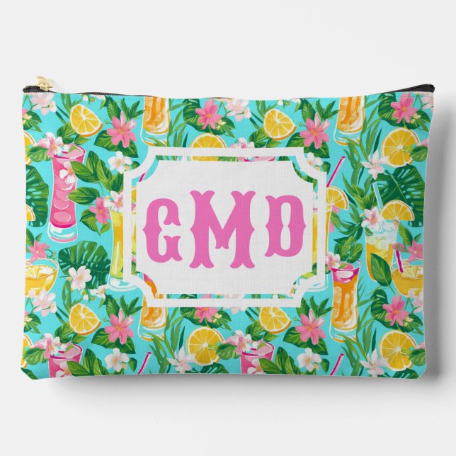Preppy Summer Tropical Cocktails | Monogram Accessory Pouch (Front)