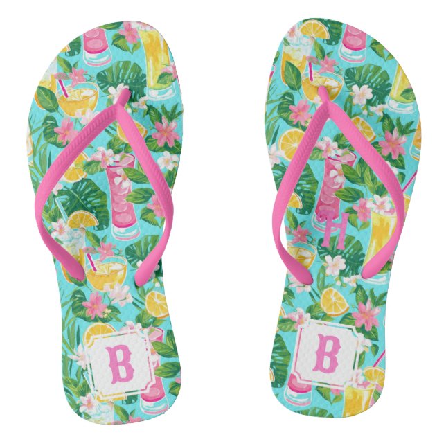 Preppy Summer Tropical Cocktails | Monogram Flip Flops (Footbed)