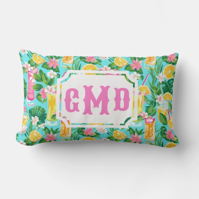 Preppy Summer Tropical Cocktails | Monogram Lumbar Pillow (Front)
