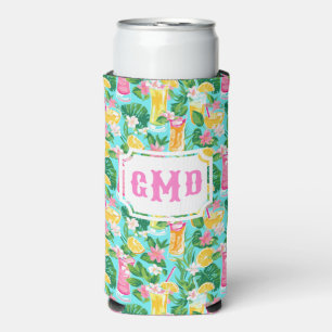 Preppy Summer Tropical Cocktails Monogram Seltzer Can Cooler