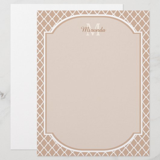 Preppy Tan Quatrefoil Mongogram With Name (Front/Back)