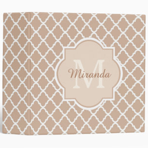 Preppy Tan Quatrefoil Mongogram With Name 3 Ring Binder