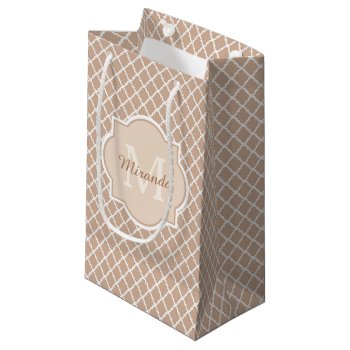 Preppy Tan Quatrefoil Mongogram With Name Small Gift Bag by ohsogirly at Zazzle