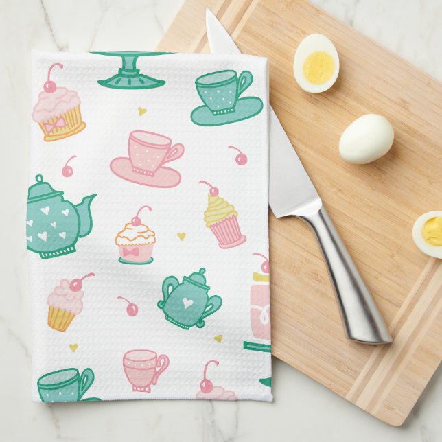 Preppy Tea Set and Cake Kitchen Towel (Quarter Fold)