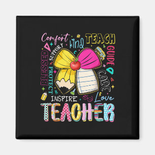 Preppy Teacher Coquette Bow Teach Love Inspire Tea Magnet
