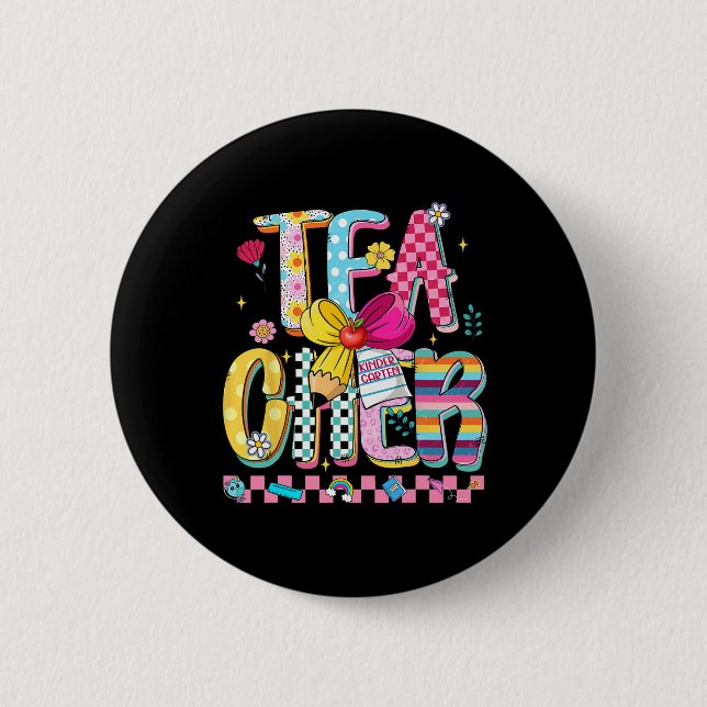 Preppy Teacher Kindergarten First Day Of School Ki Button (Front)
