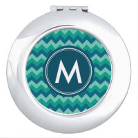 Preppy Teal Blue Chevron Monogram Makeup Mirror