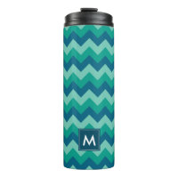 Preppy Teal Blue Chevron Monogram Thermal Tumbler