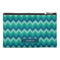 Preppy Teal Blue Chevron MonograM Travel Bag