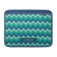 Preppy Teal Blue Chevron Personalized with Name MacBook Sleeve