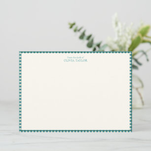 Preppy Teal Blue Gingham Plaid Personalized Name Note Card