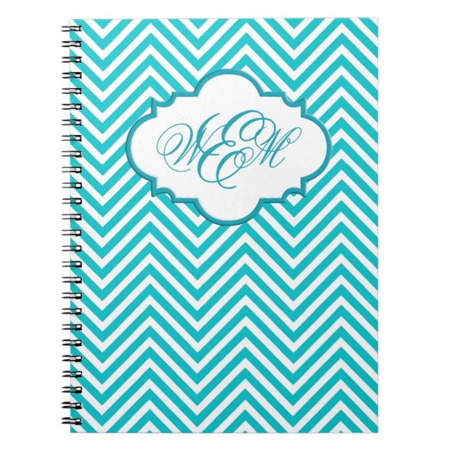 Preppy Teal Chevron Script Monogram Notebook (Front)