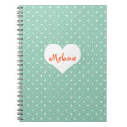 Preppy teal polka dot heart personalized journal