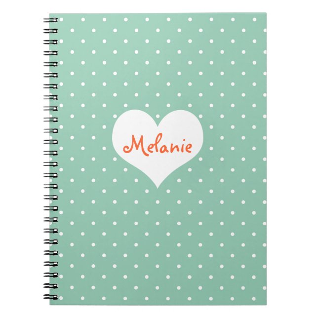 Preppy teal polka dot heart personalized journal (Front)