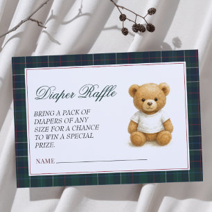 Preppy Teddy Bear Baby Shower Diaper Raffle Enclosure Card