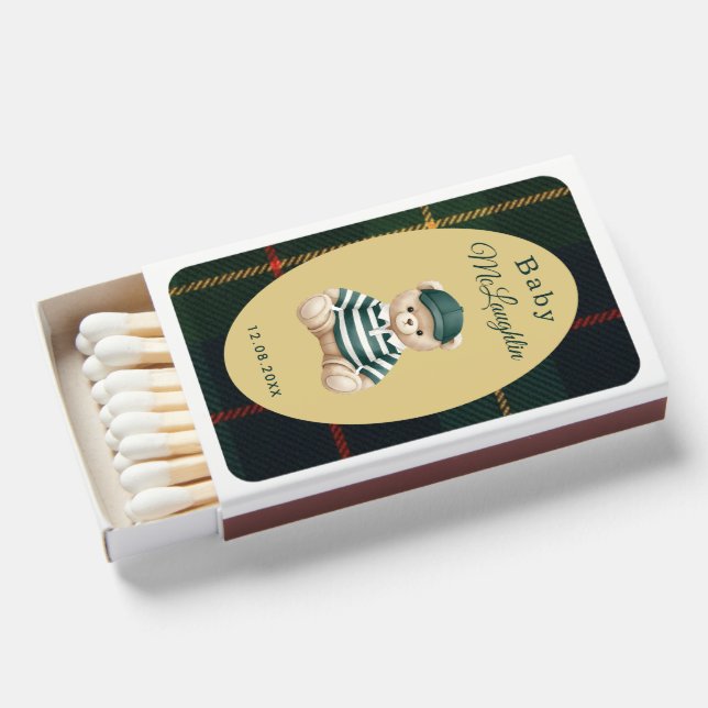 Preppy Teddy Bear Baby Shower Matchboxes (Front Open)