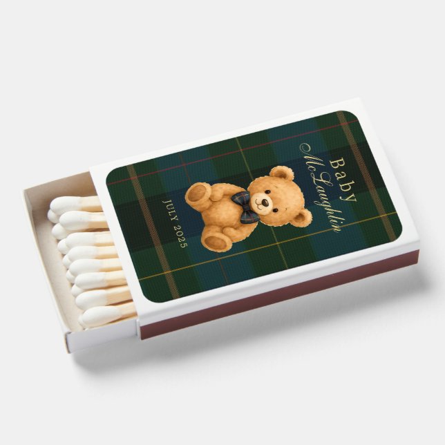 Preppy Teddy Bear Baby Shower Matchboxes (Front Open)