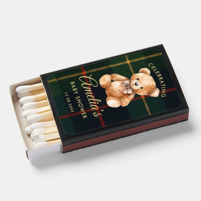 Preppy Teddy Bear Baby Shower Matchboxes (Front Open)