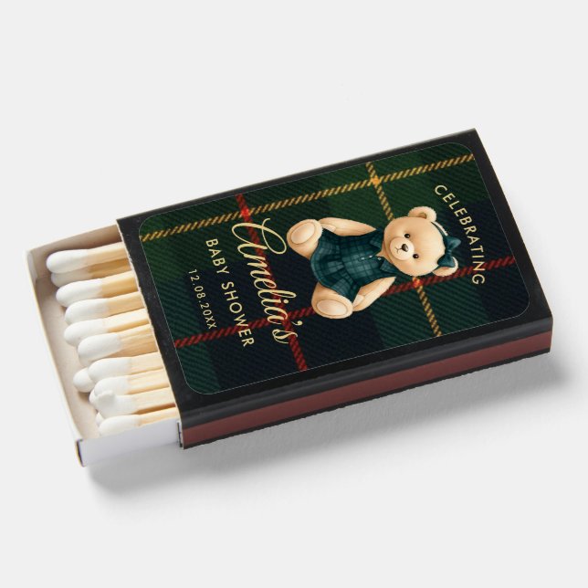 Preppy Teddy Bear Baby Shower Matchboxes (Front Open)