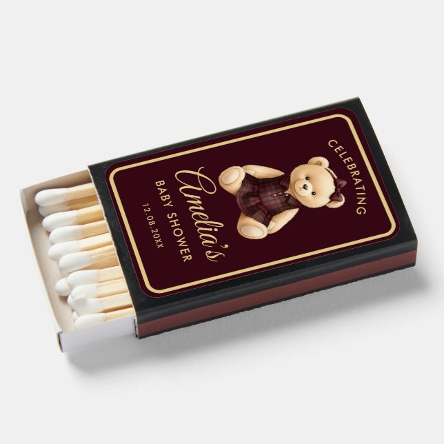 Preppy Teddy Bear Baby Shower Matchboxes (Front Open)