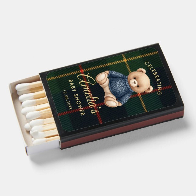 Preppy Teddy Bear Baby Shower Matchboxes (Front Open)