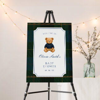 Preppy Teddy Bear Baby Shower Welcome Foam Board