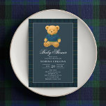 Preppy Teddy Bear Blue Baby Shower Invitation<br><div class="desc">Welcome your little one with timeless elegance using our Club Themed Baby Shower Invitation, masterfully designed to bring sophistication and charm to your special celebration. At the top, a delightful teddy bear dressed in a luxury blue outfit sets the tone with classic preppy flair. Just below, the heading Baby Shower...</div>