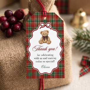 Preppy Teddy Bear Christmas Baby Shower Gift Tags