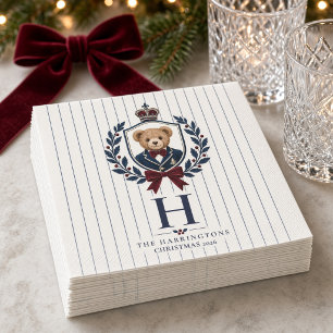 Preppy Teddy Bear Crest Personalized Monogram Napkins