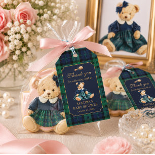 Preppy Teddy Bear Girl Baby Shower Thank you favor Gift Tags