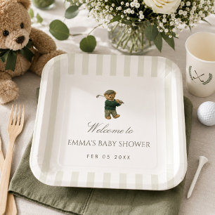 Preppy Teddy Bear Golf Baby Shower New to the Club Paper Plates