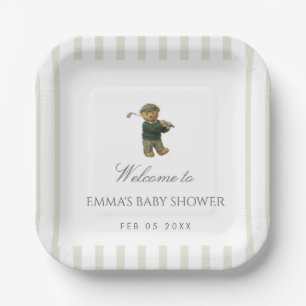 Preppy Teddy Bear Golf Baby Shower New to the Club Paper Plates