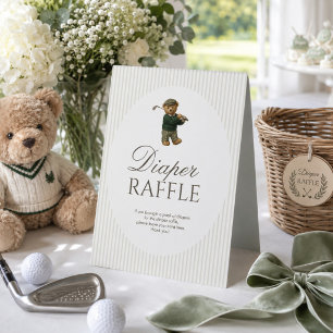 Preppy Teddy Bear Golf Baby Shower New to the Club Table Tent