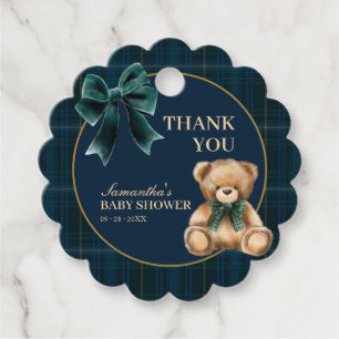 Preppy Teddy Bear Green Plaid Baby Shower   Favor Tags