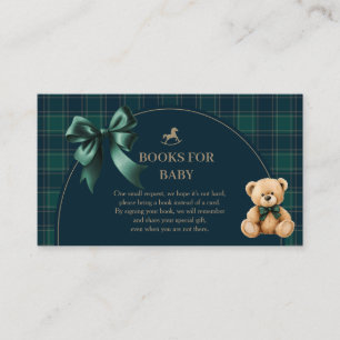 Preppy Teddy Bear Green Plaid Books for Baby Enclosure Card