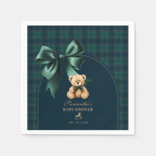 Preppy Teddy Bear Green Plaid Boy Baby Shower Napkins