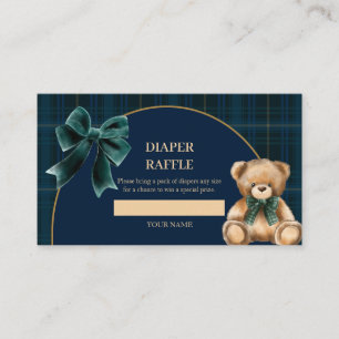 Preppy Teddy Bear Green Plaid Diaper Raffle Enclosure Card