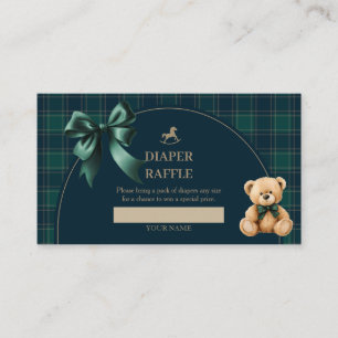 Preppy Teddy Bear Green Plaid Diaper Raffle Insert