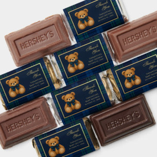Preppy Teddy Bear Navy Blue Tartan Baby Boy Shower Hershey's Miniatures