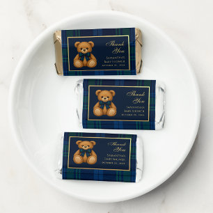 Preppy Teddy Bear Navy Blue Tartan Baby Boy Shower Hershey's Miniatures