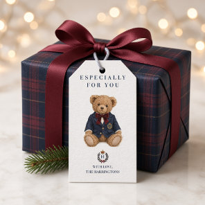 Preppy Teddy Bear Personalized Monogram Christmas  Gift Tags