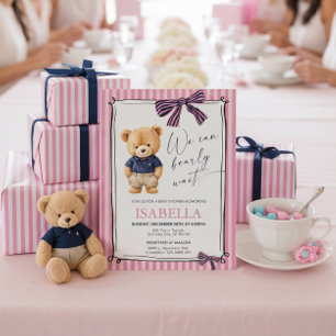 Preppy Teddy Bear Pink Baby Shower  Invitation