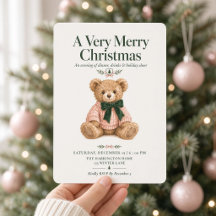 Preppy Teddy Bear Pink Green Christmas Dinner