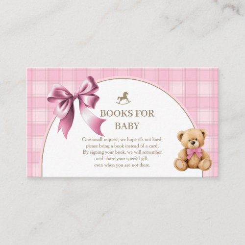 Preppy Teddy Bear Pink Plaid Books for Baby Insert