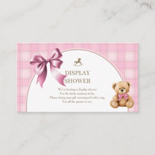 Preppy Teddy Bear Pink Plaid Display Shower Enclosure Card