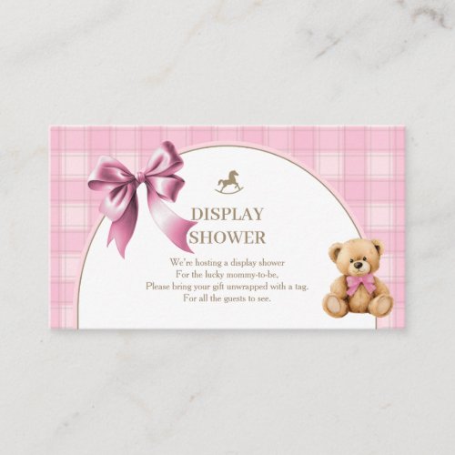 Preppy Teddy Bear Pink Plaid Display Shower   Enclosure Card