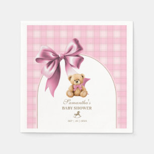 Preppy Teddy Bear Pink Plaid Girl Baby Shower  Napkins