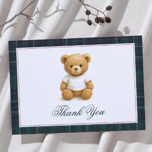 Preppy Teddy Bear Plaid Baby Shower  Letterpress Thank You Card
