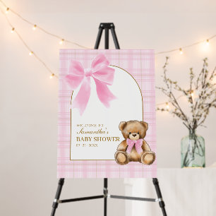 Preppy Teddy Bear Plaid Baby Shower Welcome Sign