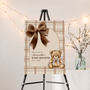 Preppy Teddy Bear Plaid Baby Shower Welcome Sign